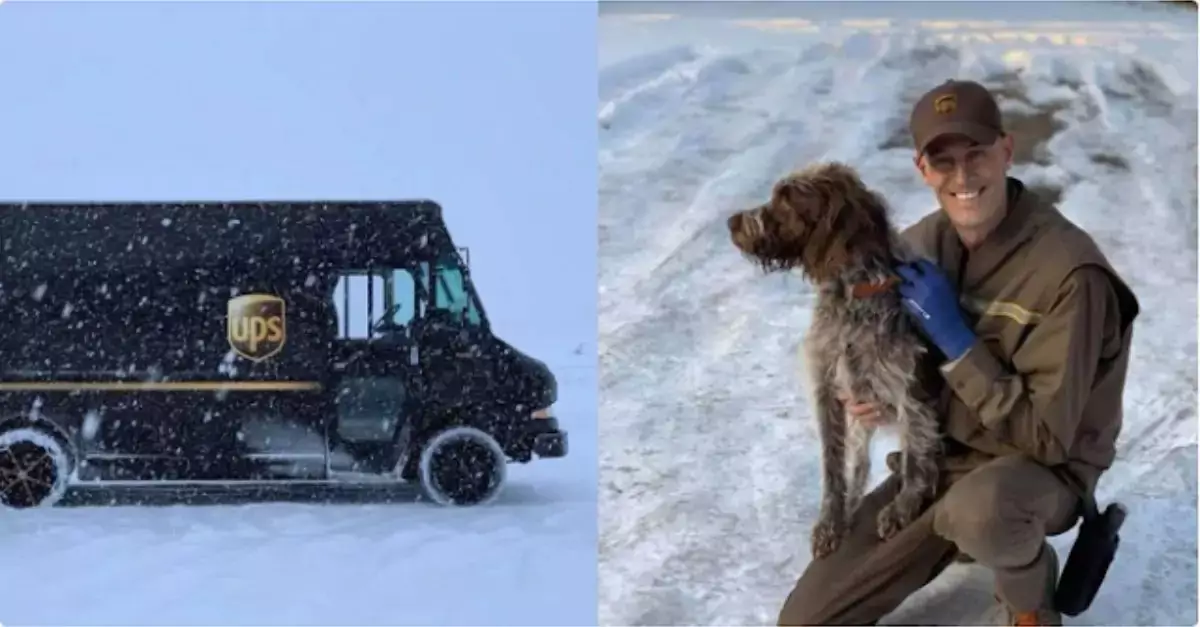 A UPS driver braves frigid waters to save a husky from the brink of drowning